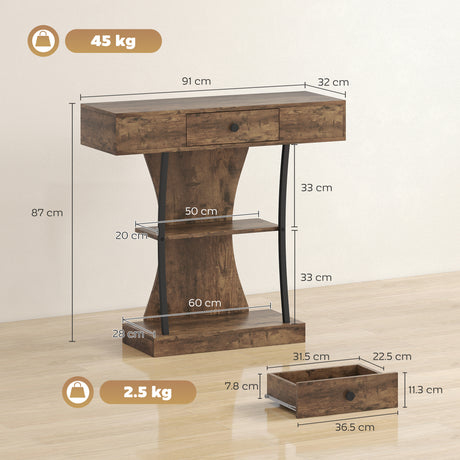 Wooden Console Table 91cm Wide With 1 Drawer - Velmora