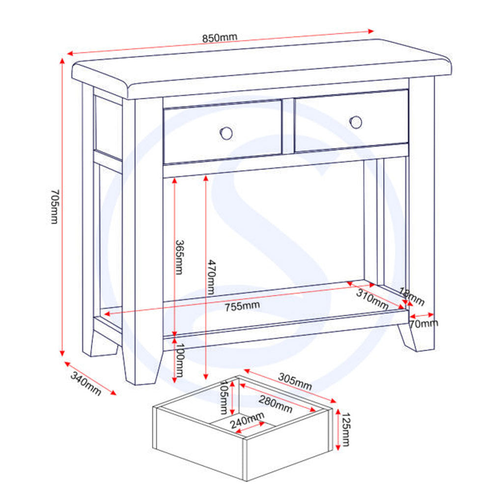 Wooden Console Table With 2 Drawers - Windsor