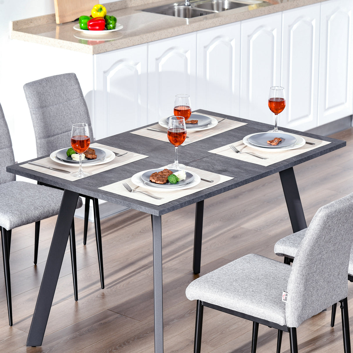 Wooden Contemporary Kitchen Dining Table Rectangular for 4 People - Velmora