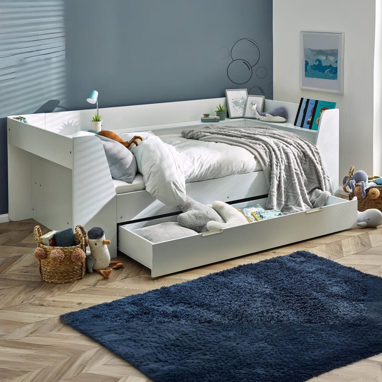 Wooden Day Bed With Drawer And Shelving Unit - Cyclone