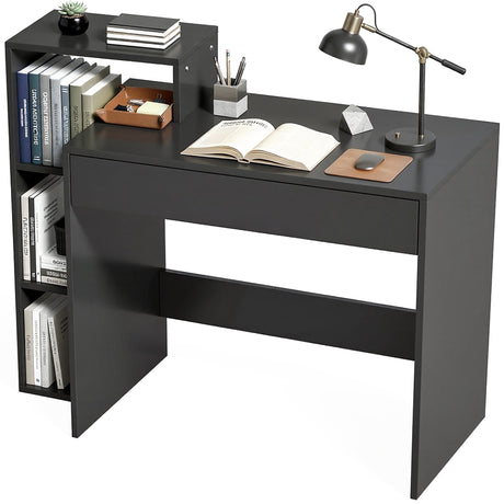 Wooden Desk 100cm Wide With 1 Drawer And 3 Shelves - Velmora