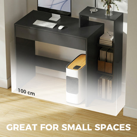 Wooden Desk 100cm Wide With 1 Drawer And 3 Shelves - Velmora