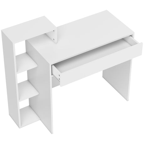 Wooden Desk 100cm Wide With 1 Drawer And 3 Shelves - Velmora