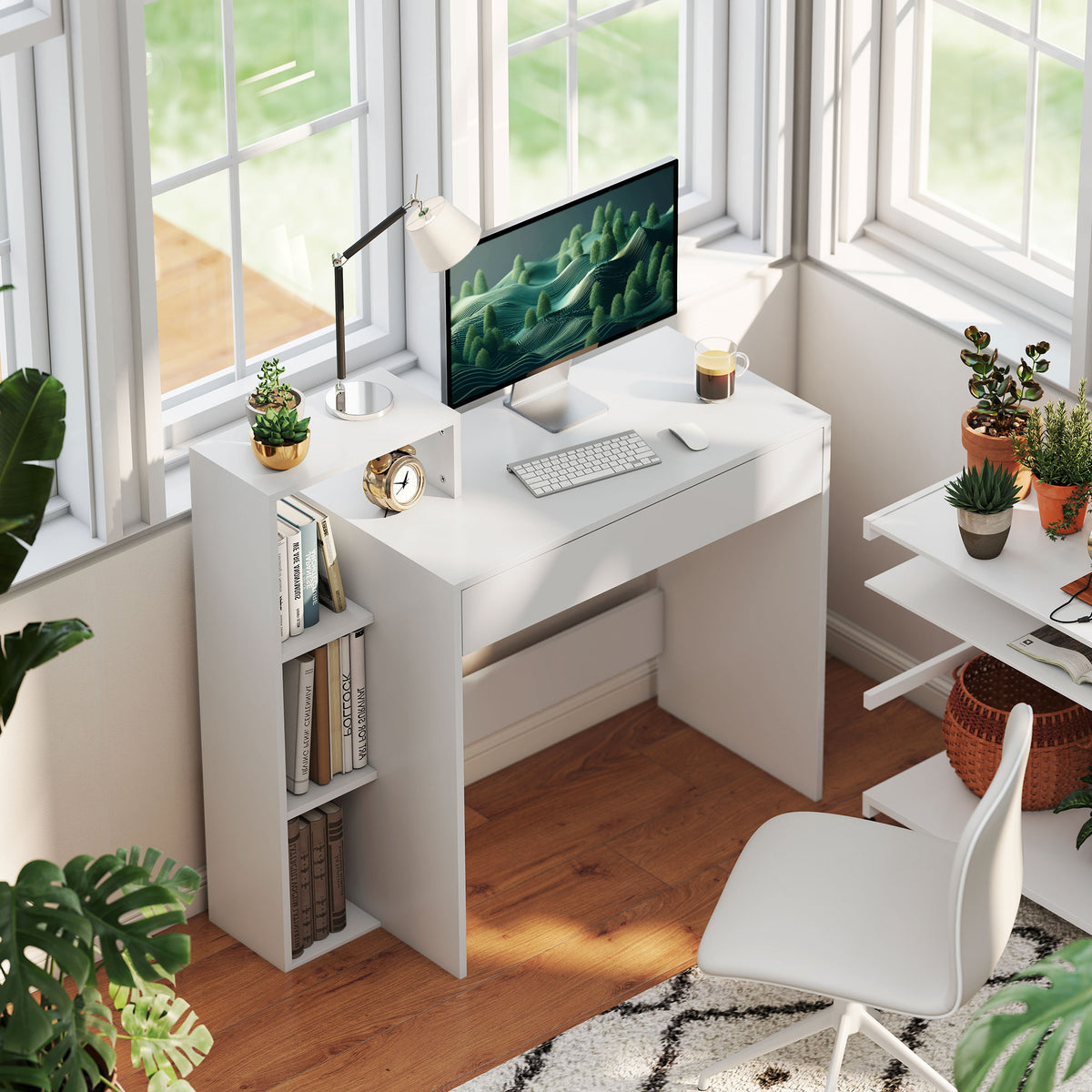 Wooden Desk 100cm Wide With 1 Drawer And 3 Shelves - Velmora