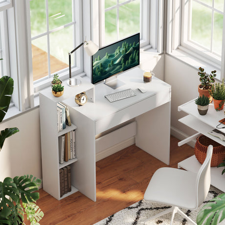 Wooden Desk 100cm Wide With 1 Drawer And 3 Shelves - Velmora