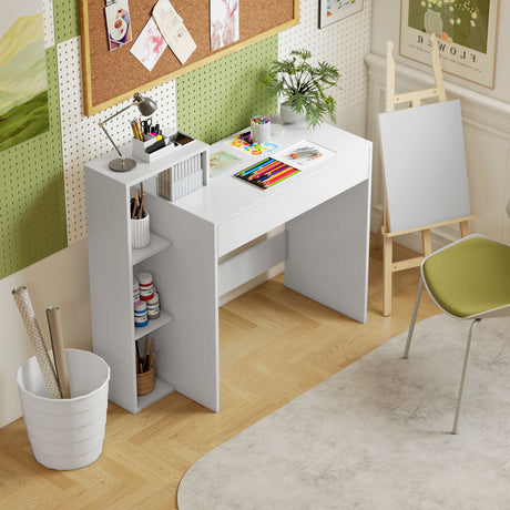Wooden Desk 100cm Wide With 1 Drawer And 3 Shelves - Velmora