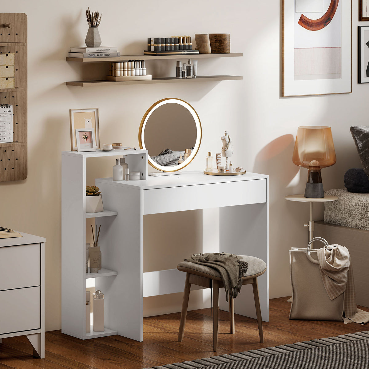 Wooden Desk 100cm Wide With 1 Drawer And 3 Shelves - Velmora