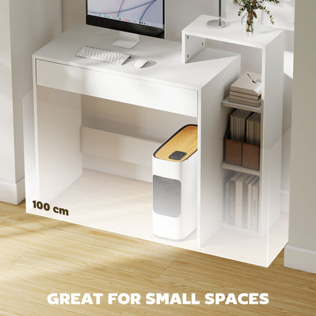 Wooden Desk 100cm Wide With 1 Drawer And 3 Shelves - Velmora