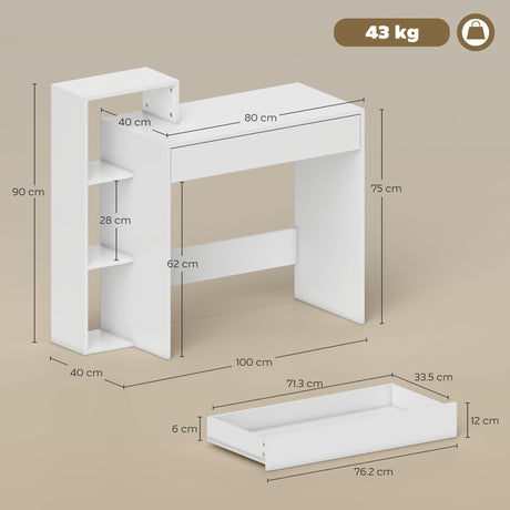 Wooden Desk 100cm Wide With 1 Drawer And 3 Shelves - Velmora