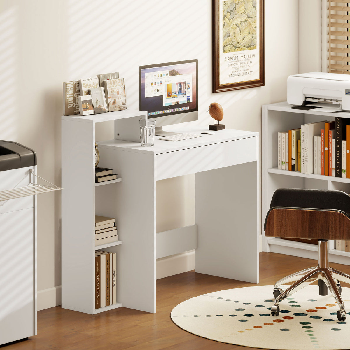 Wooden Desk 100cm Wide With 1 Drawer And 3 Shelves - Velmora