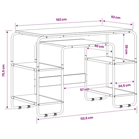 Wooden Desk 113.5cm Wide for Home And Office With 5 Shelves - Vantage Home