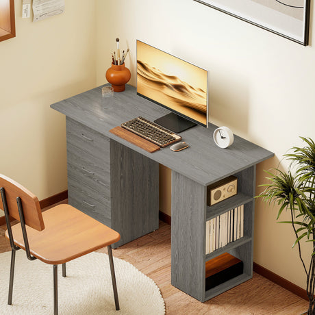 Wooden Desk 120cm Wide for Home And Office With 3 Drawers 3 Shelves - Velmora