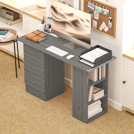 Wooden Desk 120cm Wide for Home And Office With 3 Drawers 3 Shelves - Velmora