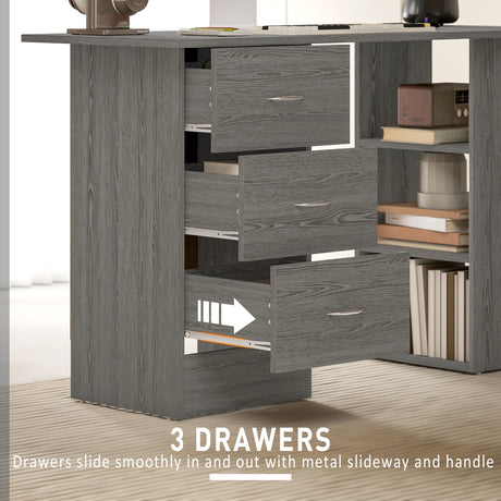 Wooden Desk 120cm Wide for Home And Office With 3 Drawers 3 Shelves - Velmora