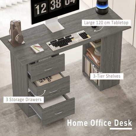 Wooden Desk 120cm Wide for Home And Office With 3 Drawers 3 Shelves - Velmora