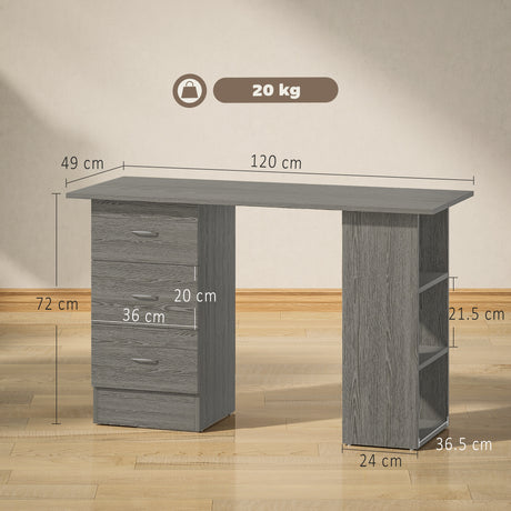 Wooden Desk 120cm Wide for Home And Office With 3 Drawers 3 Shelves - Velmora