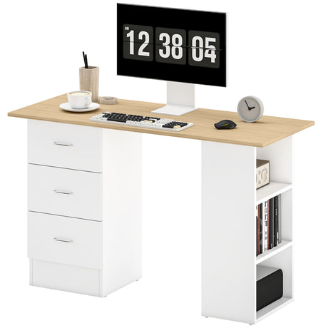 Wooden Desk 120cm Wide for Home And Office With 3 Drawers 3 Shelves - Velmora