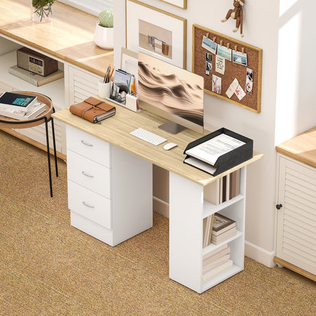 Wooden Desk 120cm Wide for Home And Office With 3 Drawers 3 Shelves - Velmora