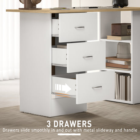 Wooden Desk 120cm Wide for Home And Office With 3 Drawers 3 Shelves - Velmora
