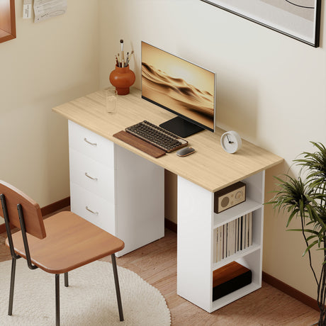 Wooden Desk 120cm Wide for Home And Office With 3 Drawers 3 Shelves - Velmora