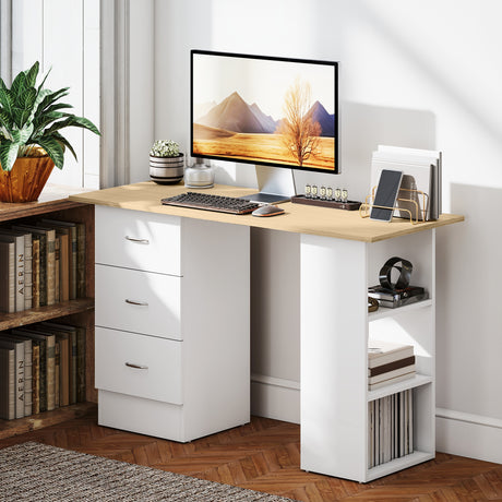 Wooden Desk 120cm Wide for Home And Office With 3 Drawers 3 Shelves - Velmora