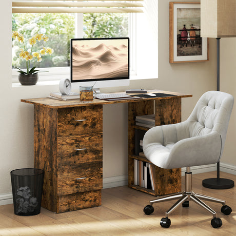 Wooden Desk 120cm Wide for Home And Office With 3 Drawers 3 Shelves - Velmora