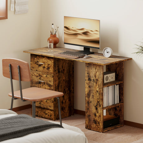 Wooden Desk 120cm Wide for Home And Office With 3 Drawers 3 Shelves - Velmora