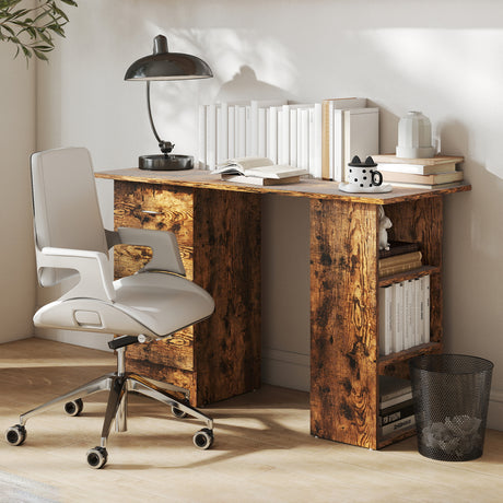 Wooden Desk 120cm Wide for Home And Office With 3 Drawers 3 Shelves - Velmora