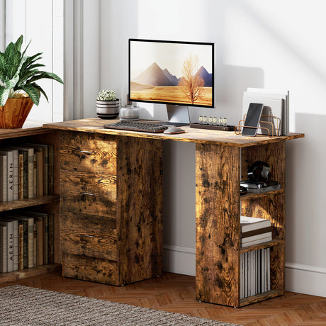 Wooden Desk 120cm Wide for Home And Office With 3 Drawers 3 Shelves - Velmora
