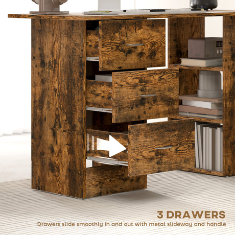Wooden Desk 120cm Wide for Home And Office With 3 Drawers 3 Shelves - Velmora