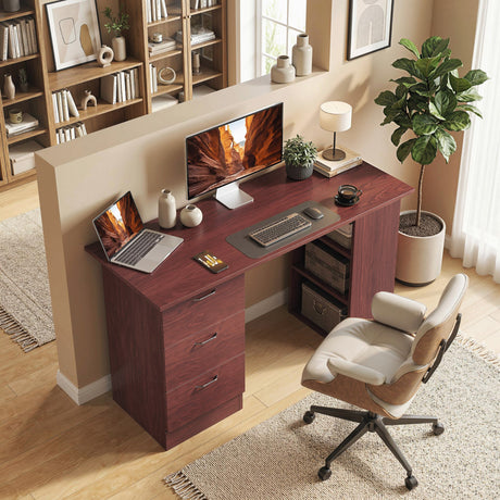 Wooden Desk 120cm Wide for Home And Office With 3 Drawers 3 Shelves - Velmora