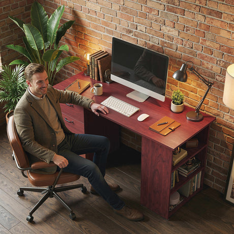 Wooden Desk 120cm Wide for Home And Office With 3 Drawers 3 Shelves - Velmora