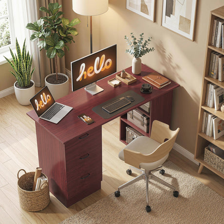Wooden Desk 120cm Wide for Home And Office With 3 Drawers 3 Shelves - Velmora