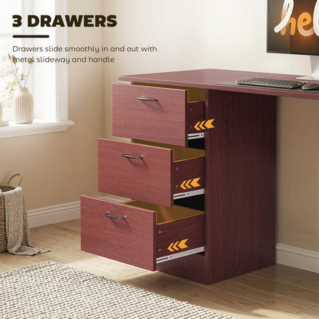 Wooden Desk 120cm Wide for Home And Office With 3 Drawers 3 Shelves - Velmora