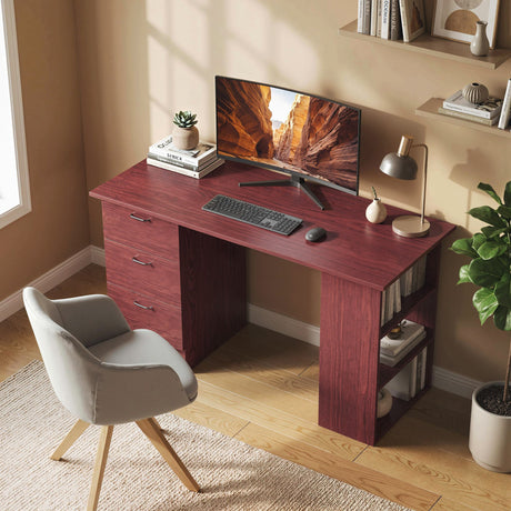 Wooden Desk 120cm Wide for Home And Office With 3 Drawers 3 Shelves - Velmora