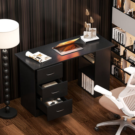 Wooden Desk 120cm Wide for Home And Office With 3 Drawers 3 Shelves - Velmora