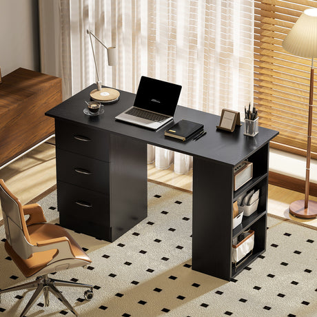 Wooden Desk 120cm Wide for Home And Office With 3 Drawers 3 Shelves - Velmora