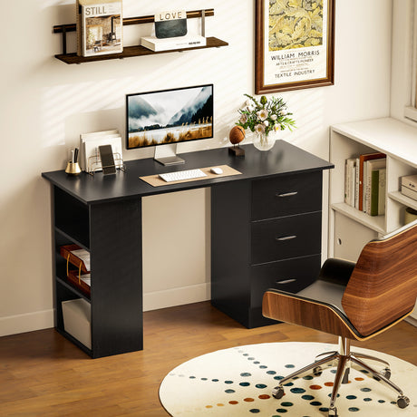 Wooden Desk 120cm Wide for Home And Office With 3 Drawers 3 Shelves - Velmora