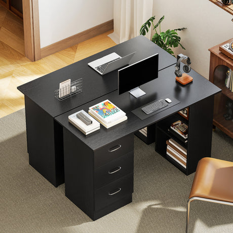 Wooden Desk 120cm Wide for Home And Office With 3 Drawers 3 Shelves - Velmora