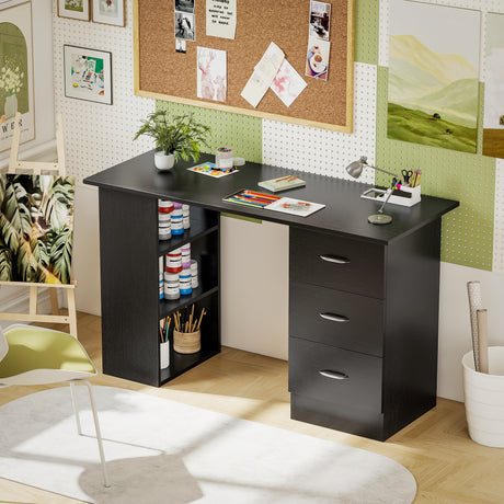 Wooden Desk 120cm Wide for Home And Office With 3 Drawers 3 Shelves - Velmora