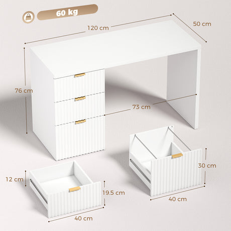 Wooden Desk 120cm Wide for Home And Office With 3 Drawers - Velmora
