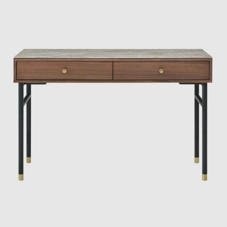 Wooden Desk 120cm Wide With Marble Effect Glass Top for Home And Office - Tulip