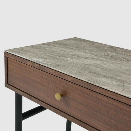 Wooden Desk 120cm Wide With Marble Effect Glass Top for Home And Office - Tulip