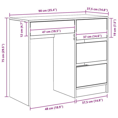 Wooden Desk 90cm Wide With 4 Drawers - Vantage Home