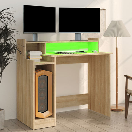 Wooden Desk 97cm Wide for Home And Office With LED Lights - Vantage Home