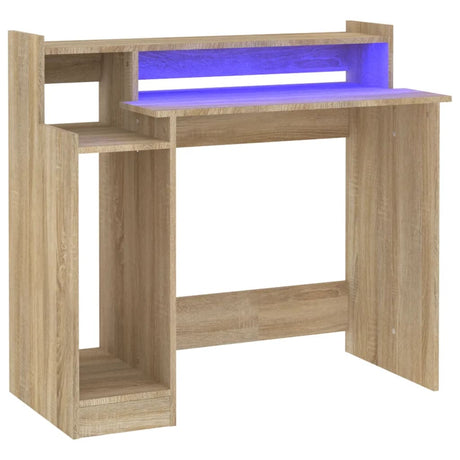 Wooden Desk 97cm Wide for Home And Office With LED Lights - Vantage Home