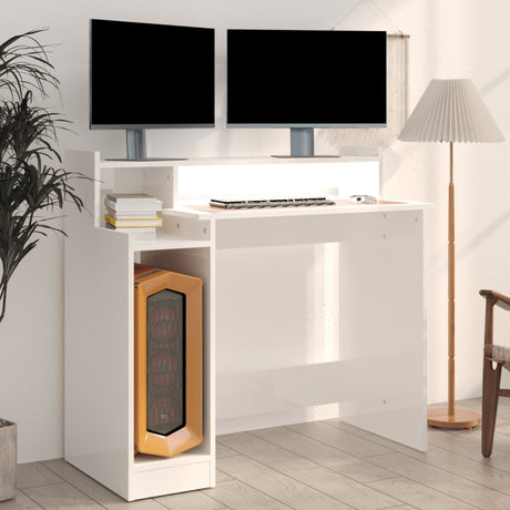 Wooden Desk 97cm Wide for Home And Office With LED Lights - Vantage Home