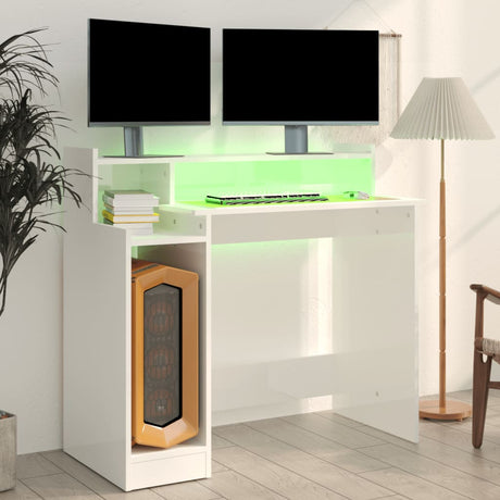 Wooden Desk 97cm Wide for Home And Office With LED Lights - Vantage Home