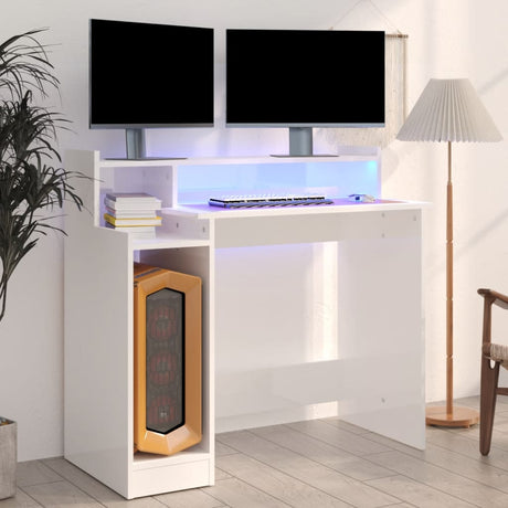 Wooden Desk 97cm Wide for Home And Office With LED Lights - Vantage Home
