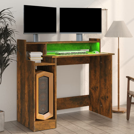 Wooden Desk 97cm Wide for Home And Office With LED Lights - Vantage Home